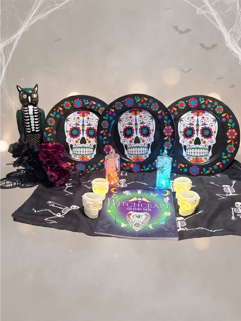 18Pc Halloween Table Decor Bundle Day of The Dead Sugar Skull Plates Set
